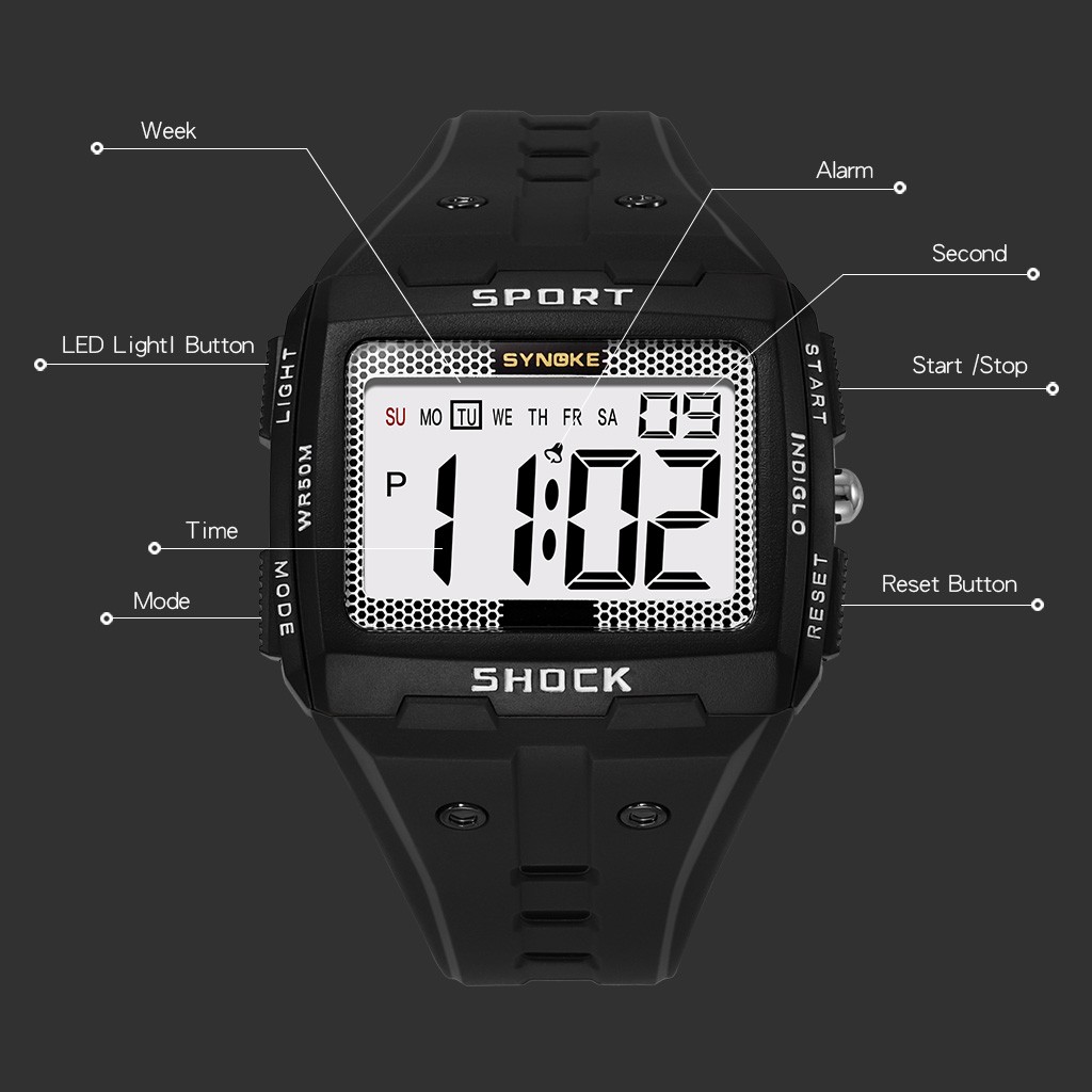 Men Digital Sport Watch Easy Read LED Backlight Stopwatch Daily Alarm Watch Gift