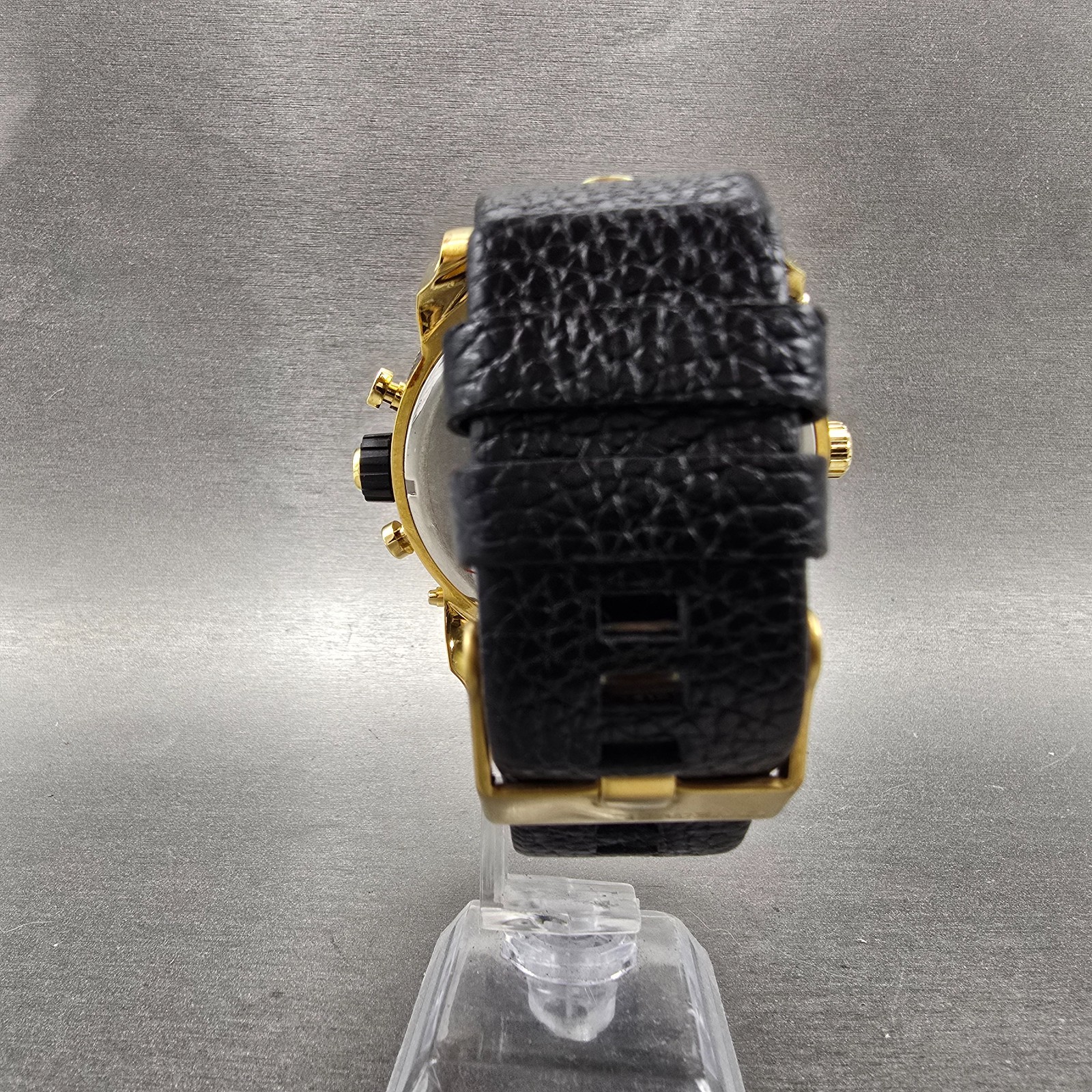 Diesel Mr. Daddy Watch Men 52mm Black Dial Gold Chronograph Digital New Battery