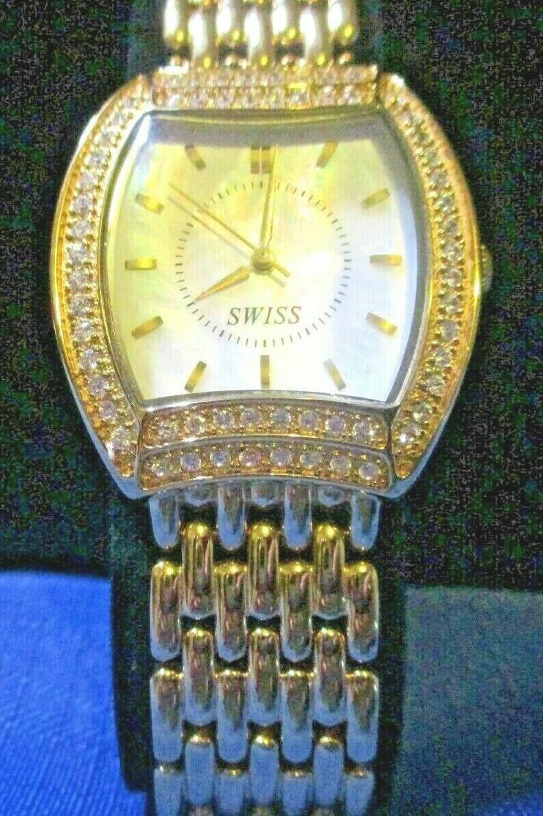 Diamonique(R) Tonneau-Shape Case Goldtone Watch-Swiss Movement-NEEDS NEW BATTERY