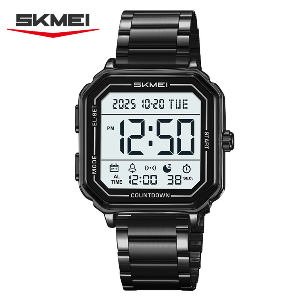SKMEI Men Watch Rectangle Digital Wristwatch 2Time Male Steel LED Alarm Watches