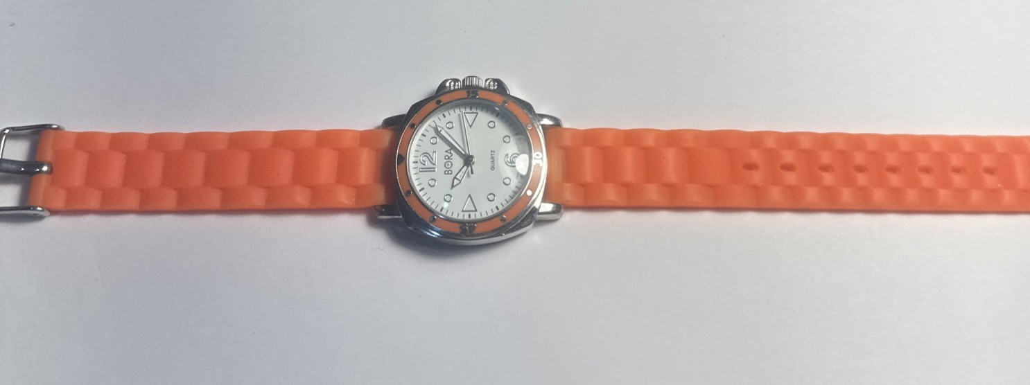 BORA watch Orange Bezel and Orange SILICONE RUBBER BAND – New Battery