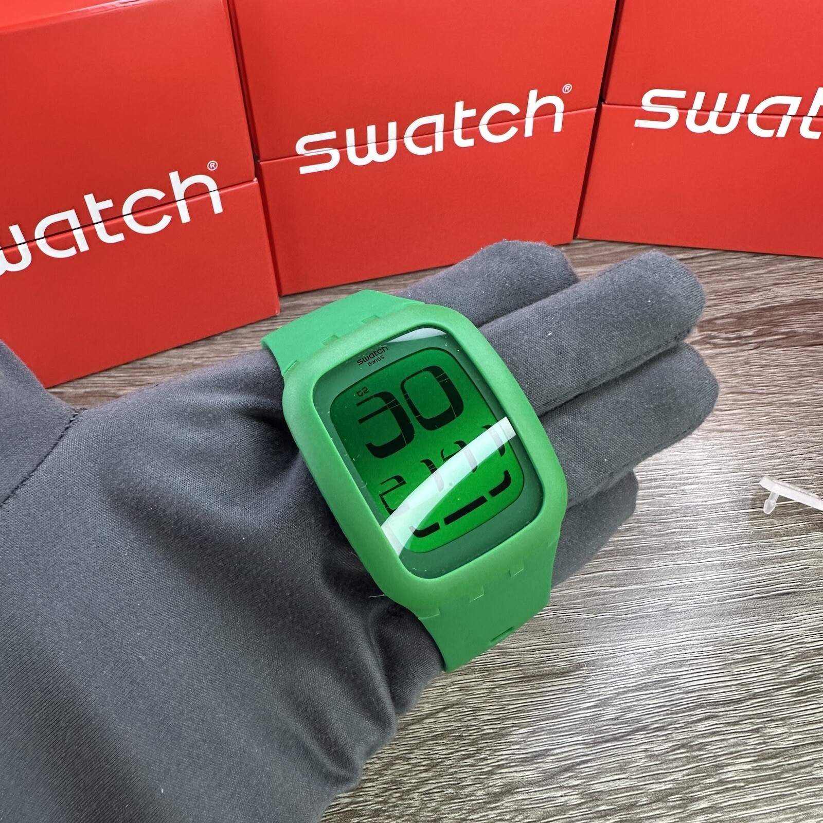 NEW✅ Swatch Touch Yellow SURG102 Green Dial Green Silicone Digital Unisex Watch
