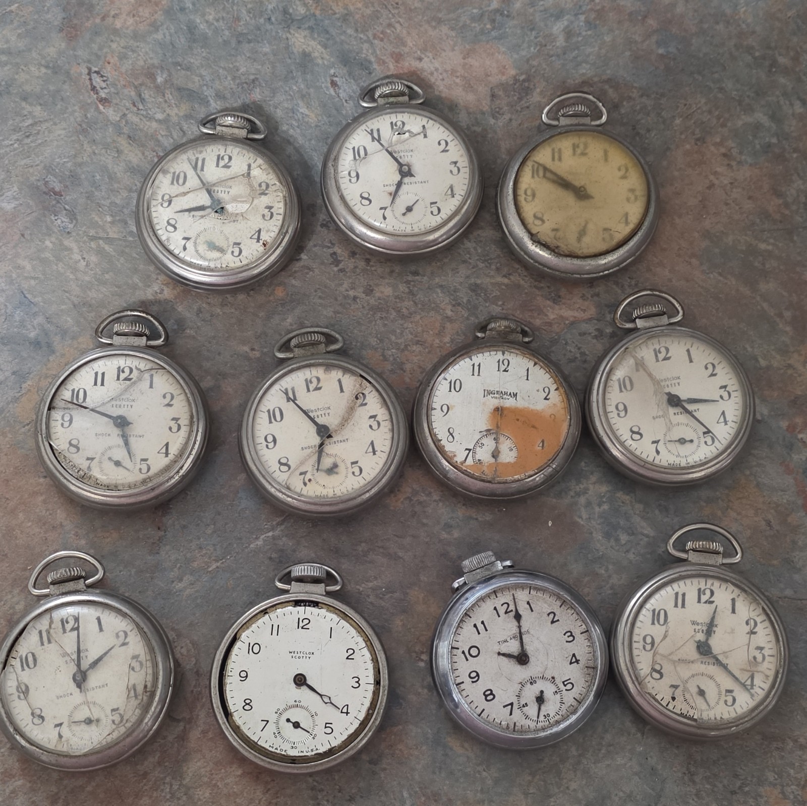 Westclox Pocket Watch Lot Of 11 For Parts Or Repair As Is