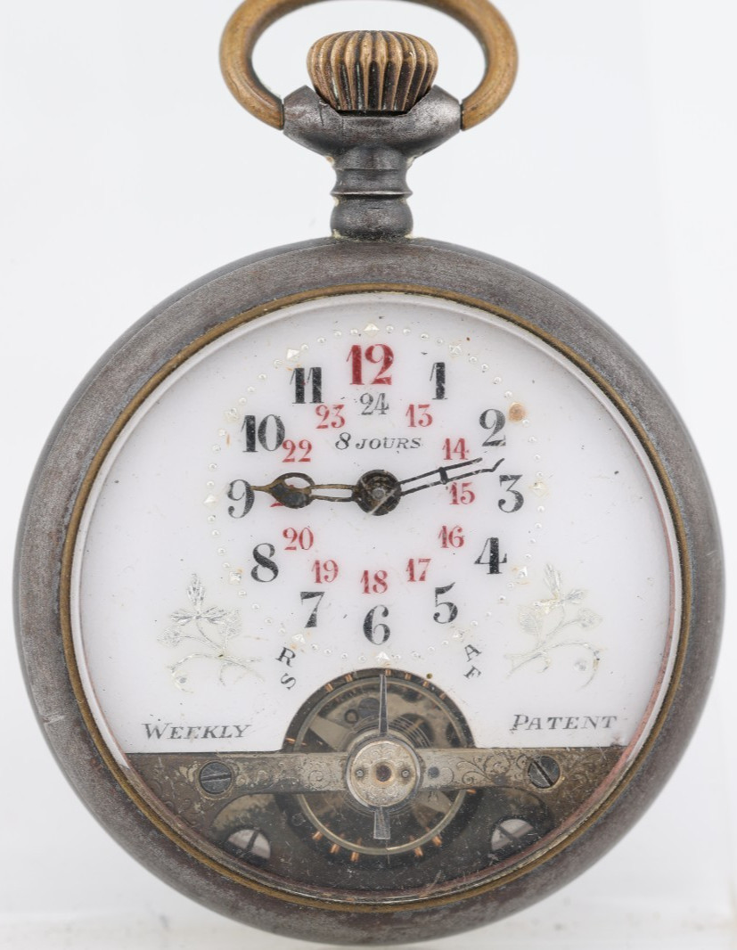 HEBDOMAS 8 DAYS POCKET WATCH, RUNS INTERMITTENTLY, FOR REPAIR, 49.49mm (M14)