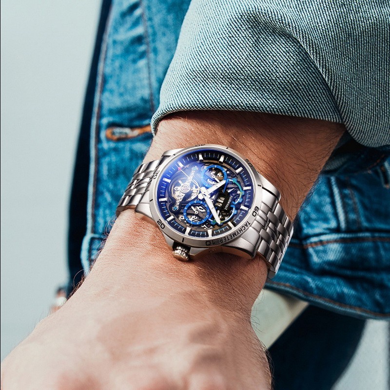 MARK FAIRWHALE Men Tonneau Multifunction Tourbillon Mechanical Automatic Watch