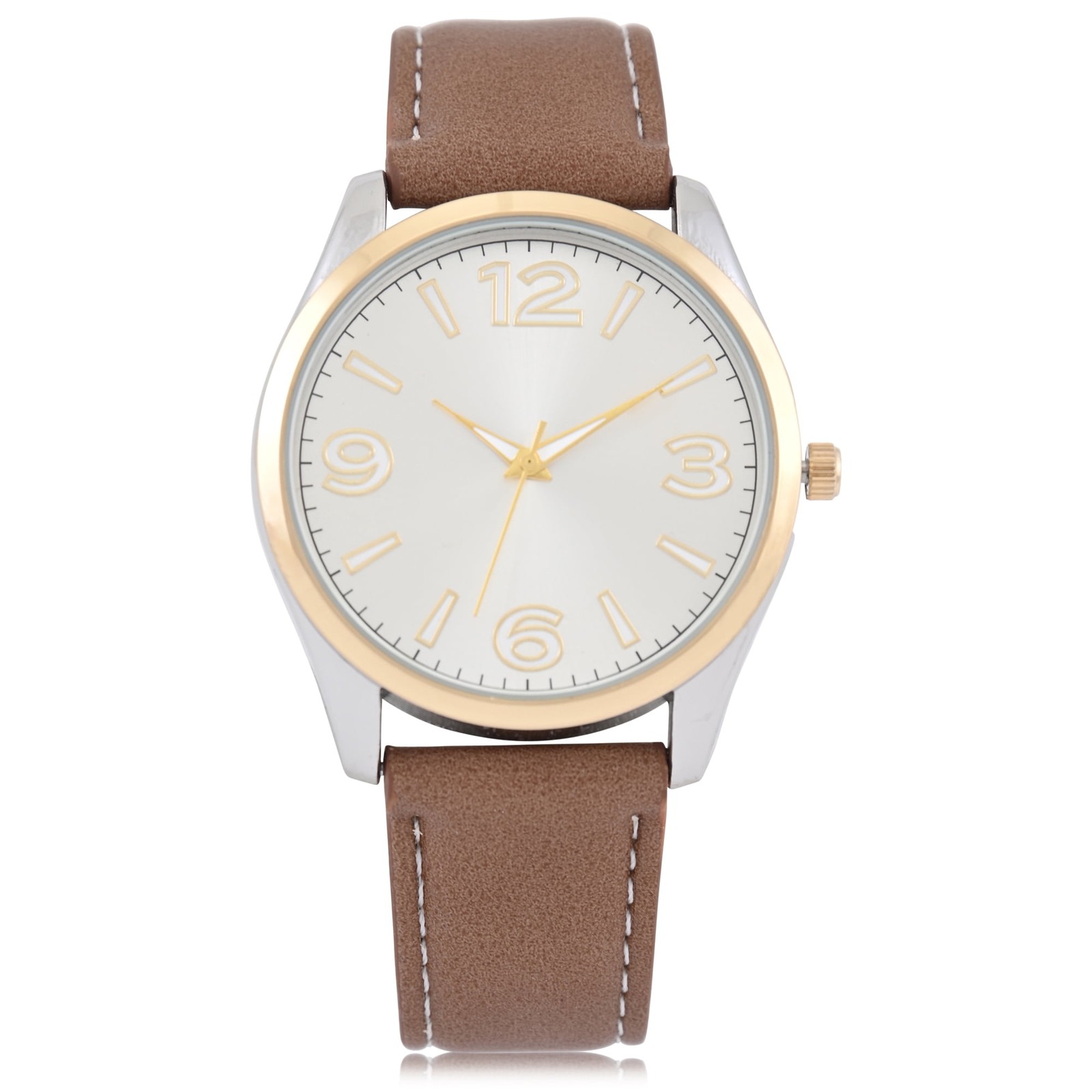 George Men’s Two-Tone Case with Brown PU Strap Quartz Analog Wristwatch Watch