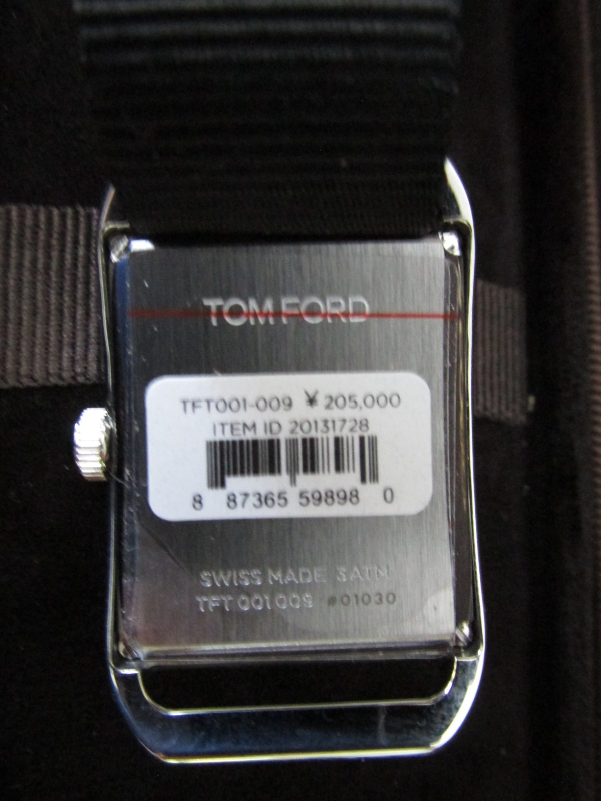 Tom Ford Men’s Rectangular Analog Wristwatch Silver Dial NATO Strap Box, new Bat