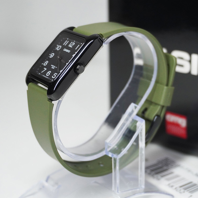 Casio MTP-B175-3BVDF Black Green Rectangular Analog Watch Resin Band 50M