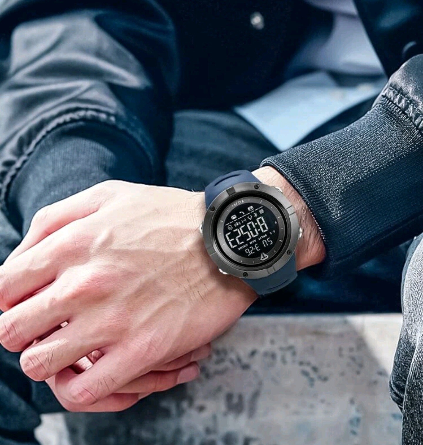 Large Blue TOMI mens Digital Watch Tpu Strap