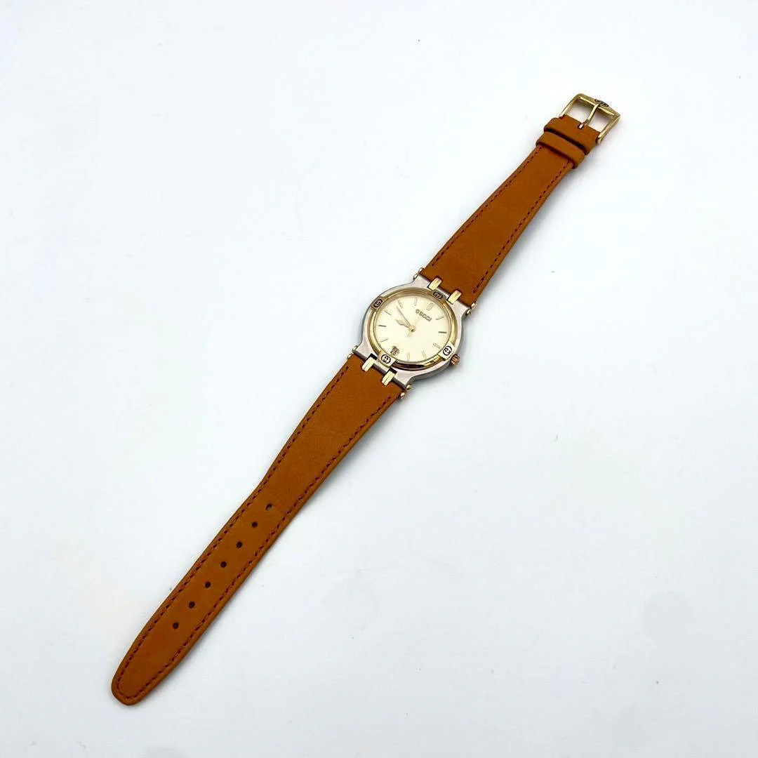 GUCCI 9000M Date Mens Quartz Gold Plated Watch