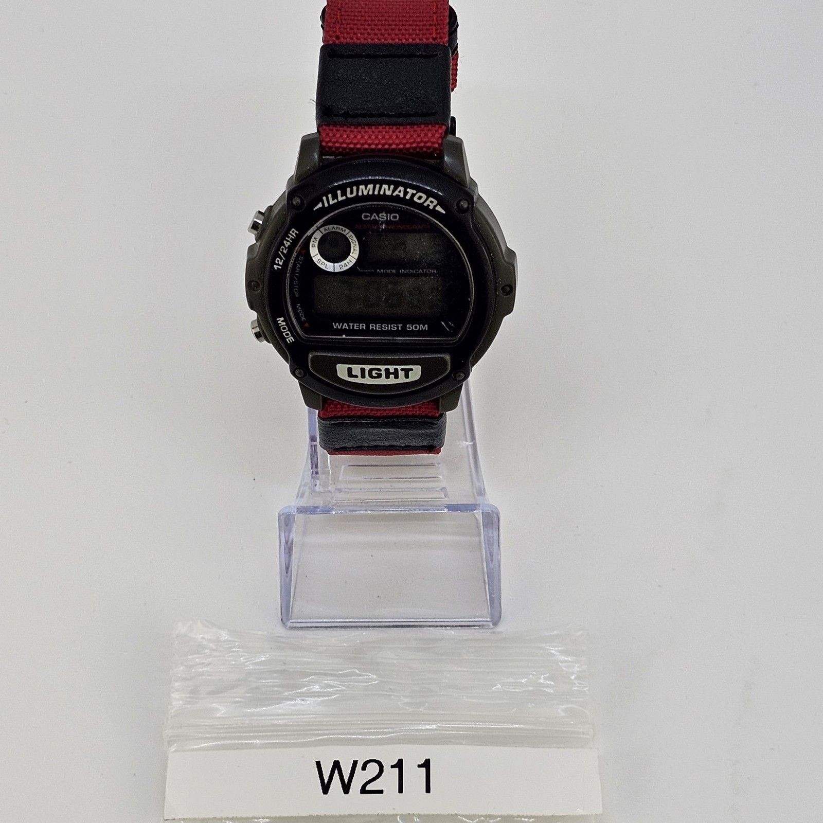 VTG Men’s Casio Digital Watch 44MM Gray Case New Red Black Canvas Bands