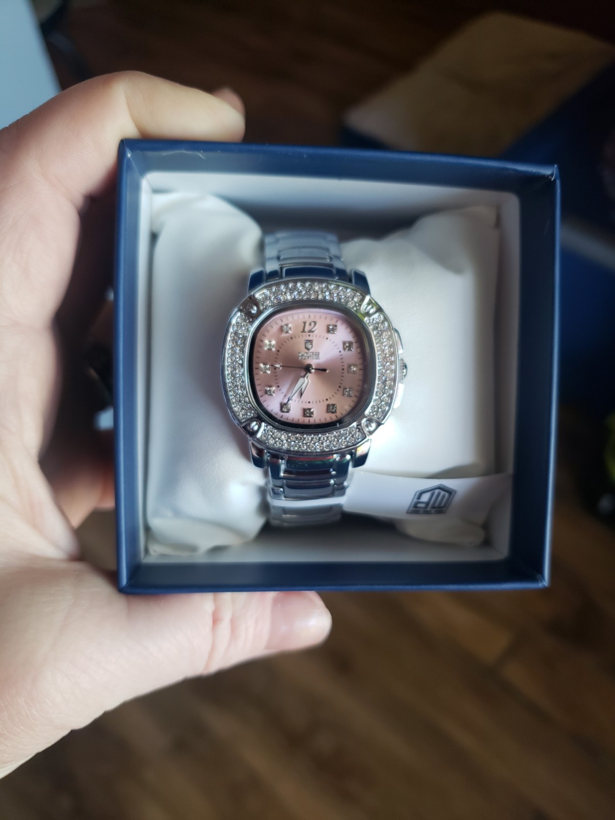 Lucien Piccard Montres Prestige Women’s Silver Gem-Set Pink Dial Quartz Watch