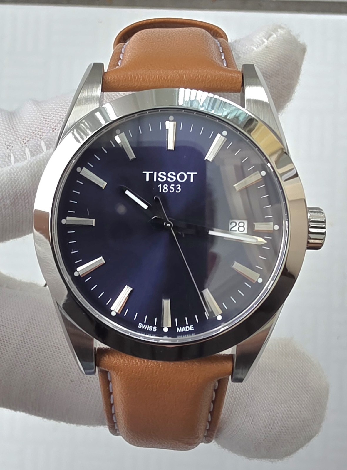 Tissot Gentleman Watch Blue Dial Brown Leather Strap T127.410.16.041.00