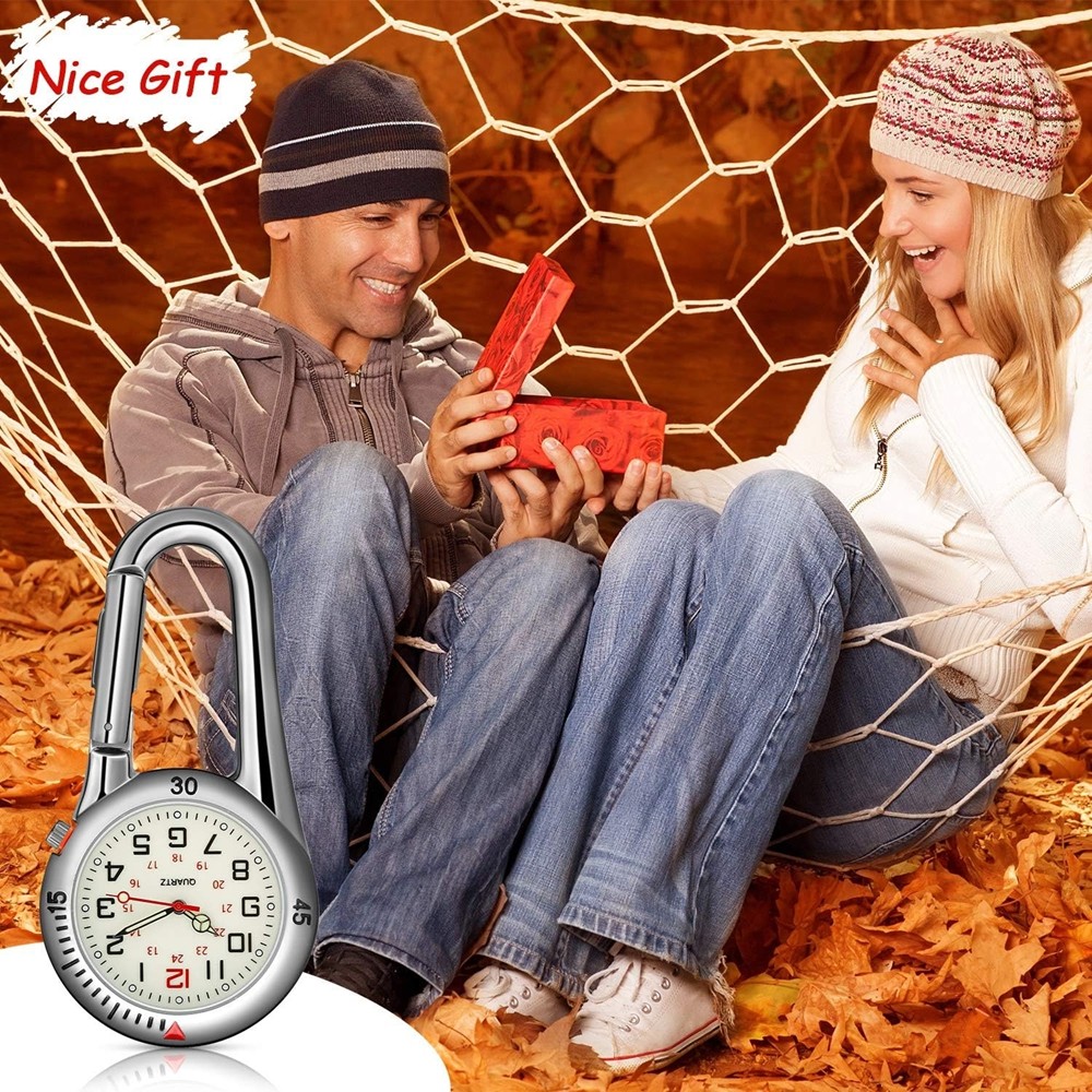 Luminous Carabiner Clip-on Quartz Watch Backpack Fob Belt Doctor Nurse Outdoors