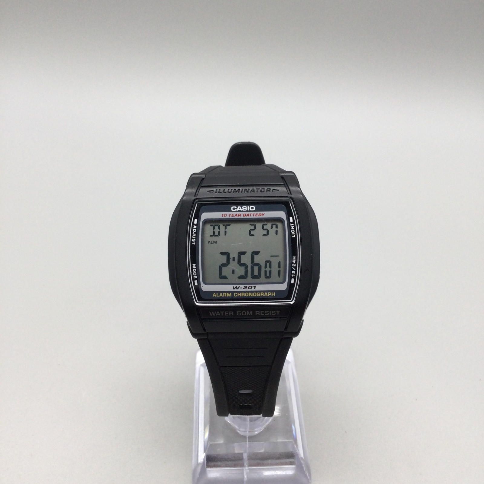 Casio Illuminator Watch Men 36mm Black Gray Dial 2879 W-201 Day Date Alarm