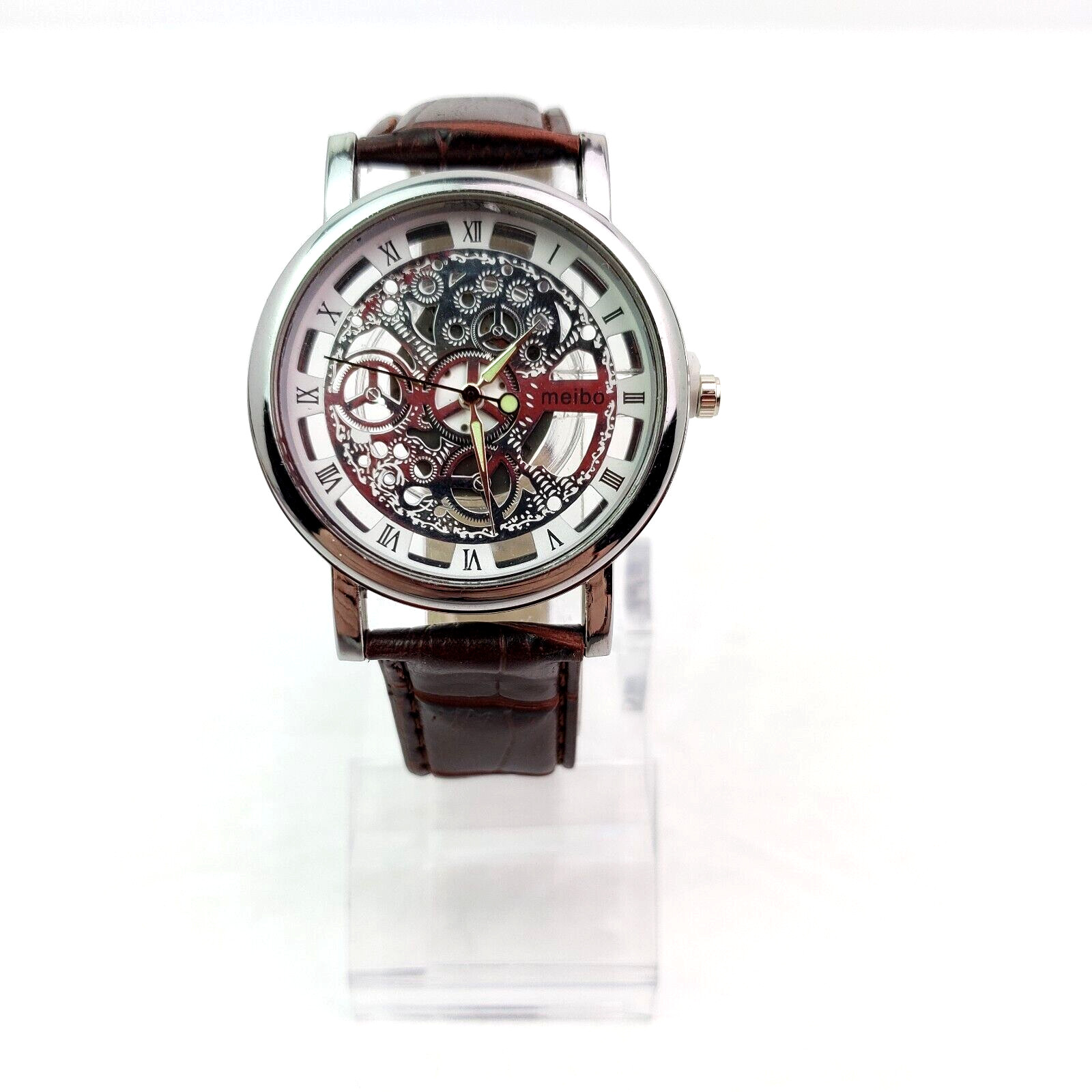 Unbranded Meibo Fashion Costume Mens Brown Silver Gears Formal Wrist Watch