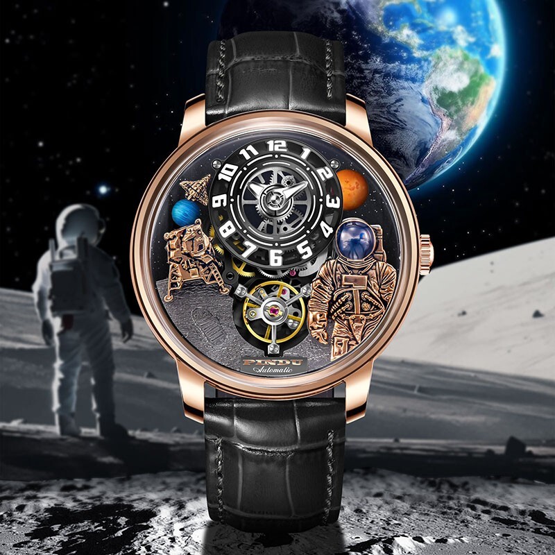 PINDU Men’s Automatic Watch 45.5mm Steel Sapphire Crystal 30M Waterproof Designe