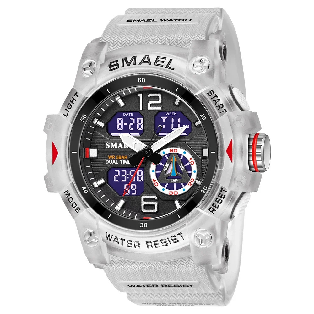 8007 Men’s Outdoor Transparent Dual Display Waterproof Luminous Watch