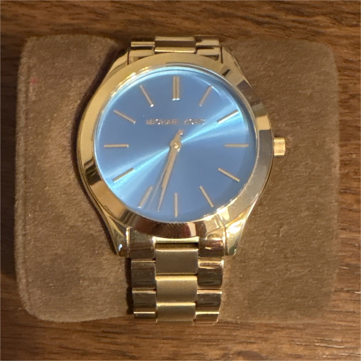 Michael Kors Women’s Gold Tone Quartz Watch Blue Dial 40mm 50m w/ Box Manual