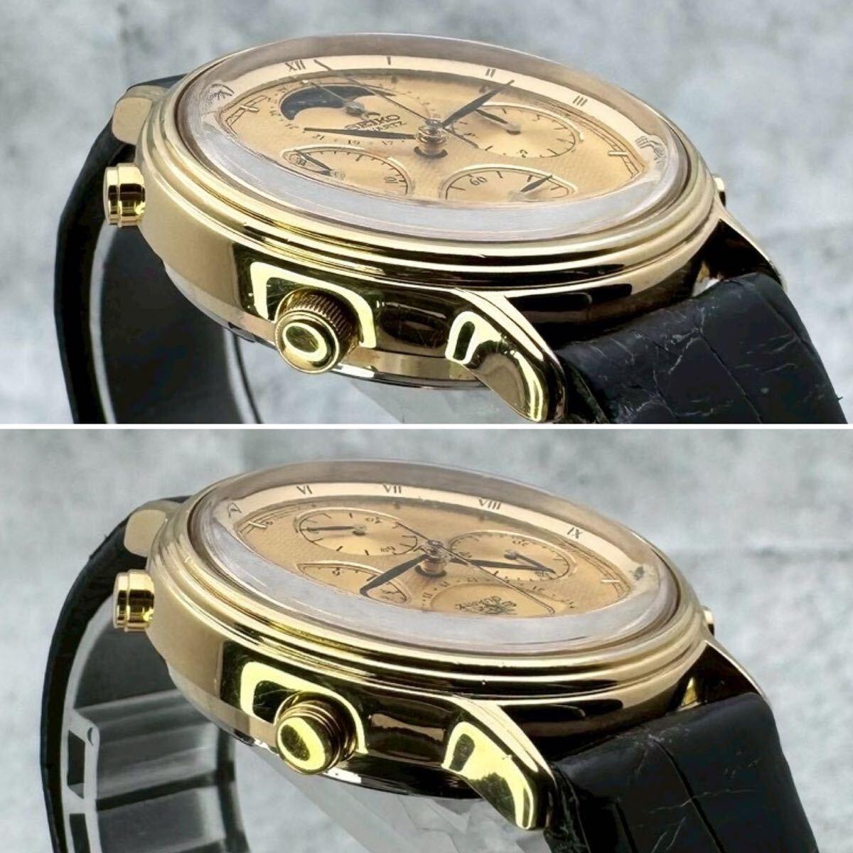 1984 Seiko 7A48-702A Moon Phase Chronograph Quartz Gold Men’s Watch Japan
