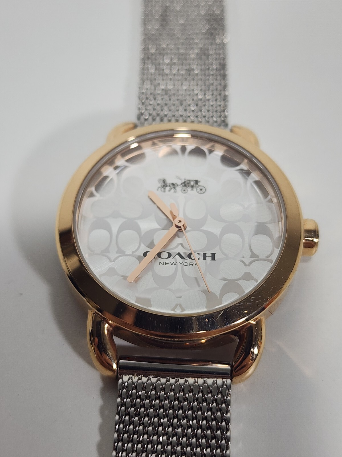 Coach ~ Women’s Silver & Rose Gold Tone Logo Dial Mesh Band Wrist Watch ~ NWOB