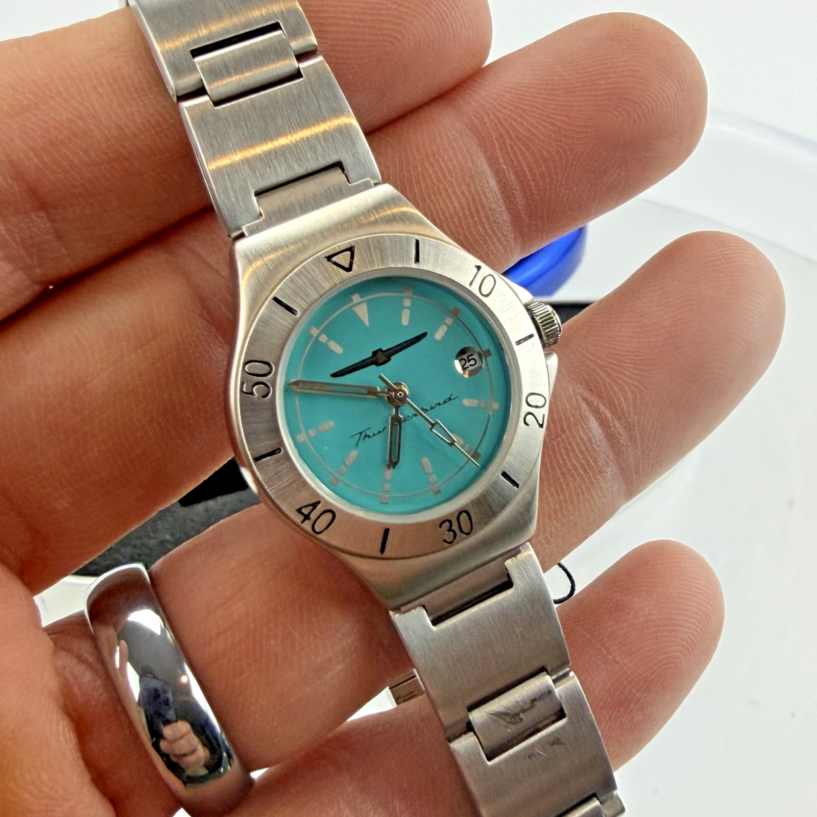 Vintage Ford Thunderbird Watch Teal Dial Model 10289 New In Tin Case Damaged Box