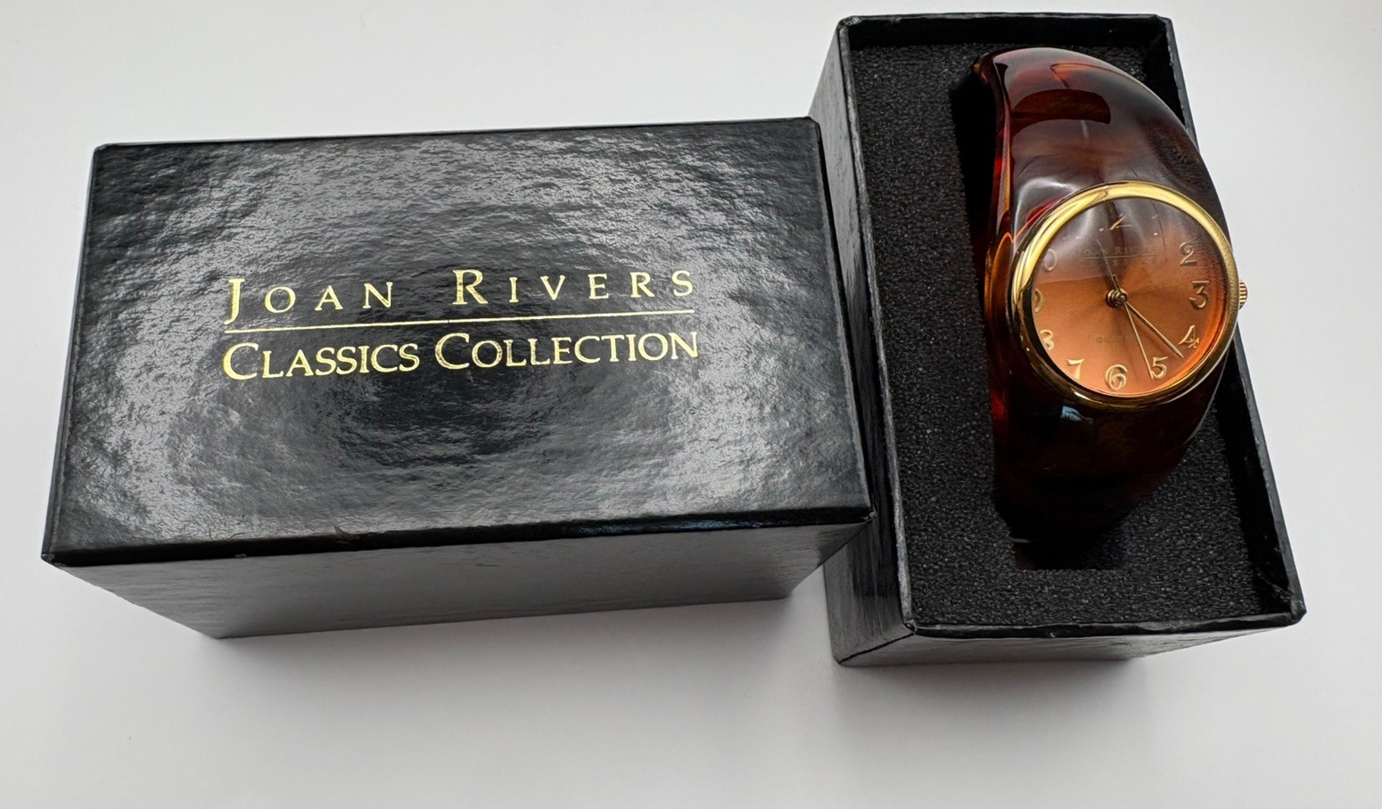 Joan Rivers Classics Tortoiseshell Bangle Cuff Watch Quartz Gold Tone NEW w Box