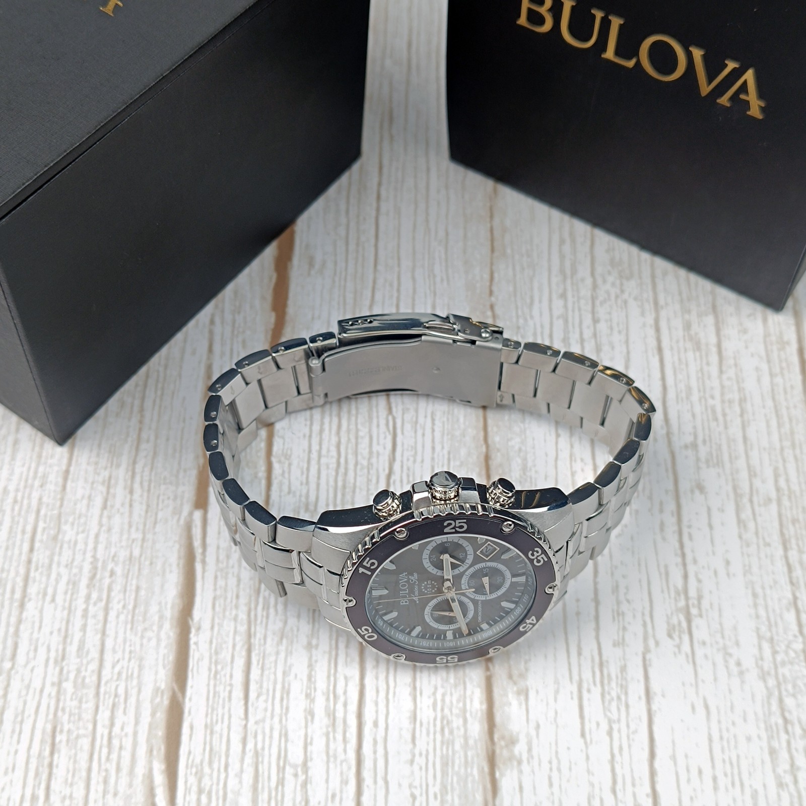 Bulova Men Marine Star 98B401 Black/Grey Chronograph Quartz Watch 41.5mm