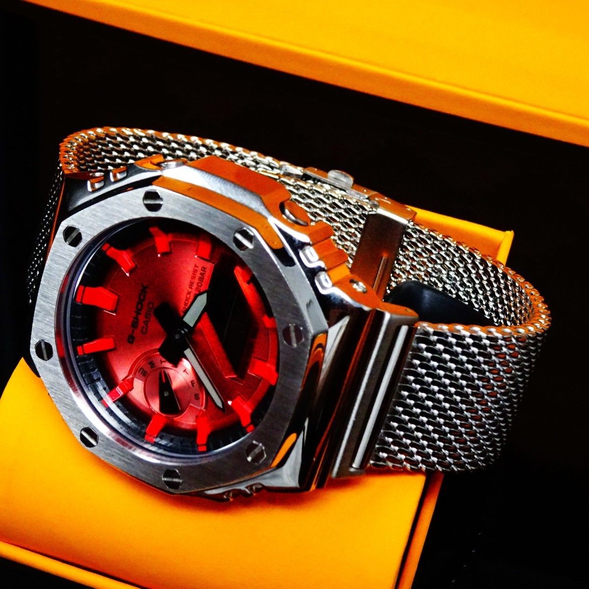 CASIO G-SHOCK GA2100RRB-4A Custom with stainless steel belt New Japan