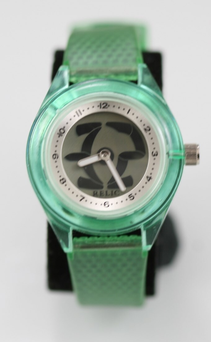 Relic Big Tic Women Youth Watch Green Plastic WR Battery White Gray Quartz