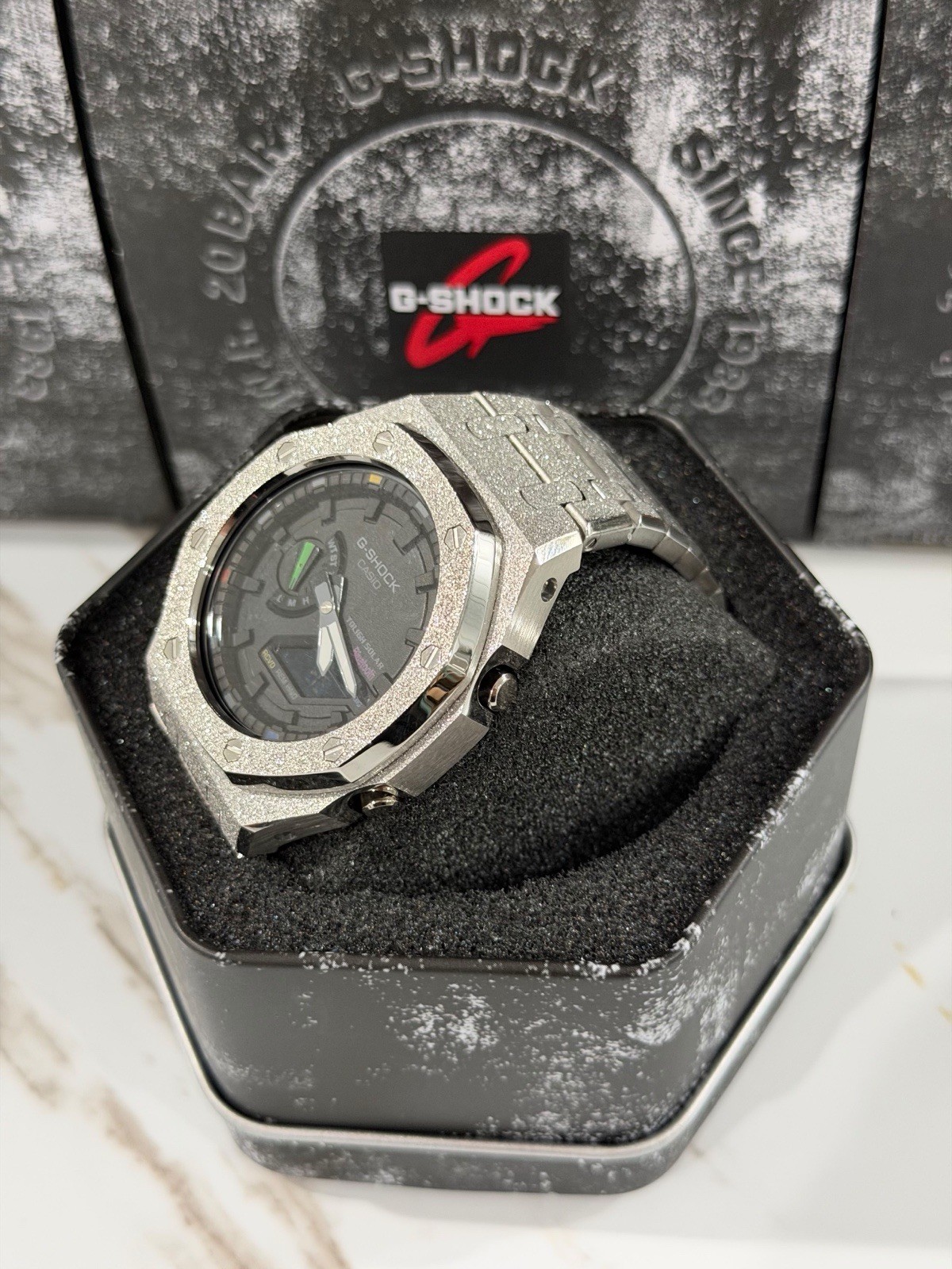 Casio GA-2100 G-Shock Watch – Sandblasted Silver Frosted – Black Dial