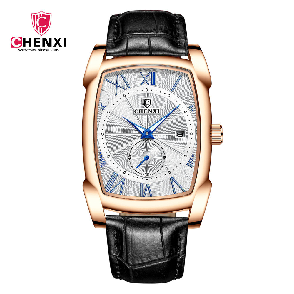 CHENXI Men’s Quartz Business Watches Leather Strap Rectangle Calendar Wristwach