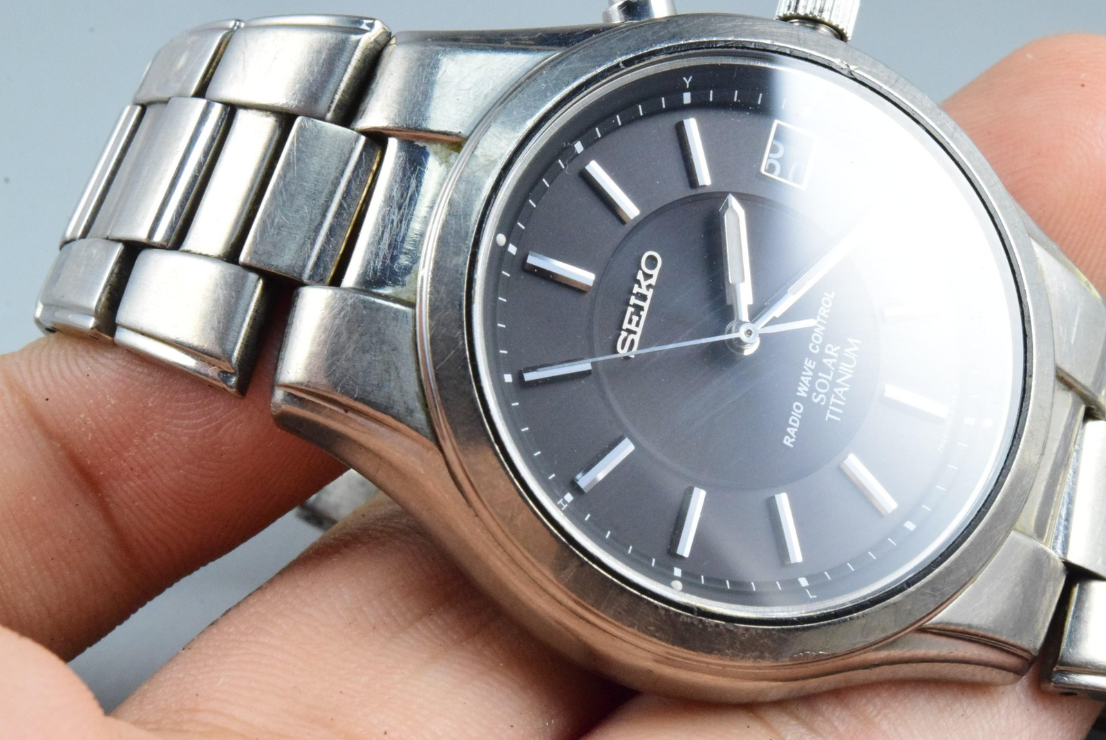 Vintage watch Seiko Solar Titanium 7B42-0AN0 Black Men Quartz Round 42mm