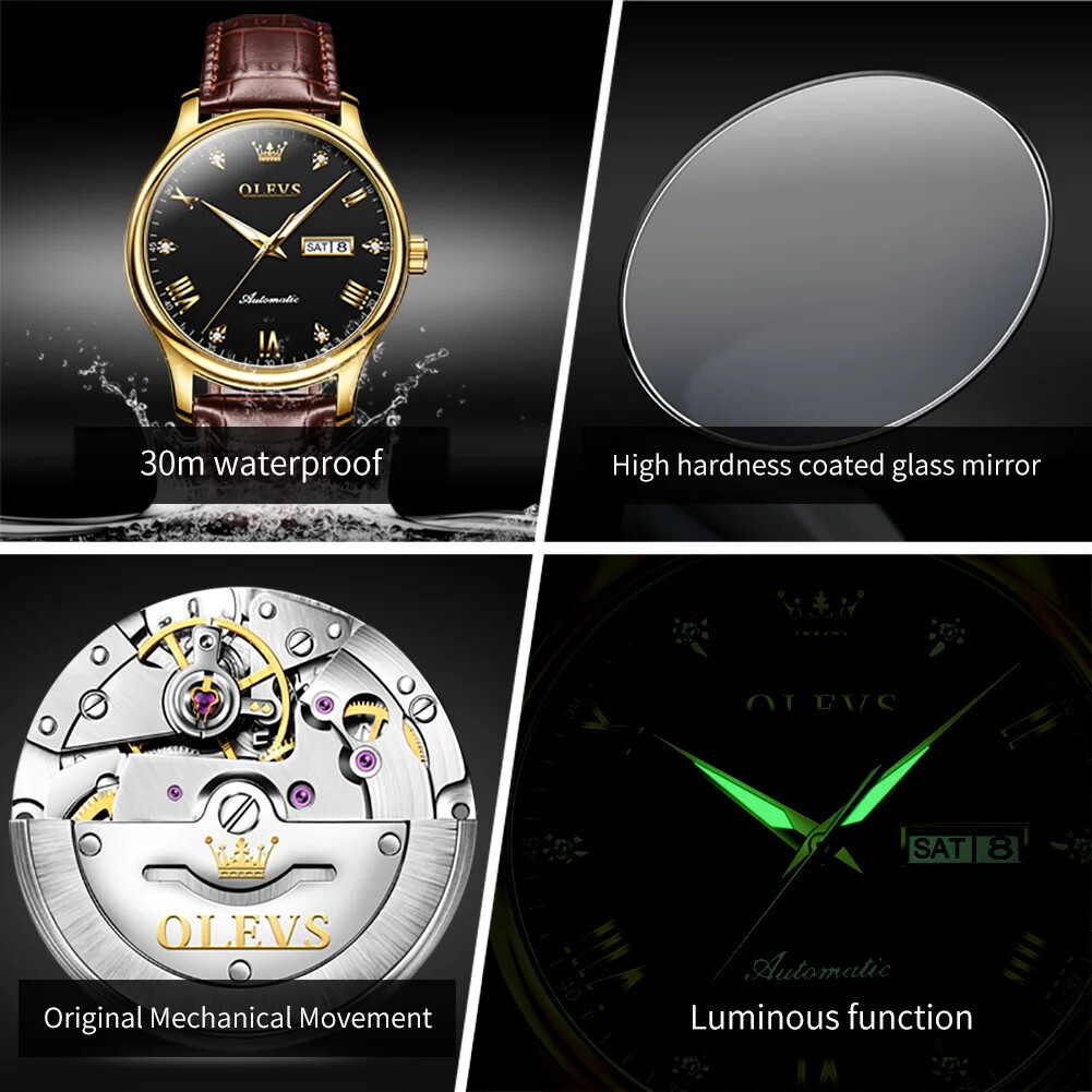 OLEVS Waterproof Luminous Luxury Diamonds Dials Men’s Automatic Mechanical Watch