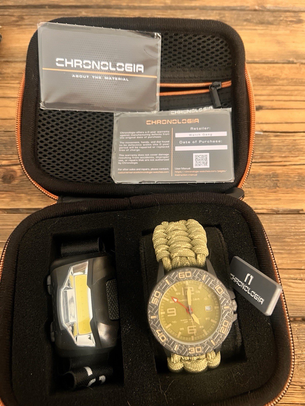 Chronologia Canyoneer 94024-E Granite Paracord Watch – Like New With Headlamp