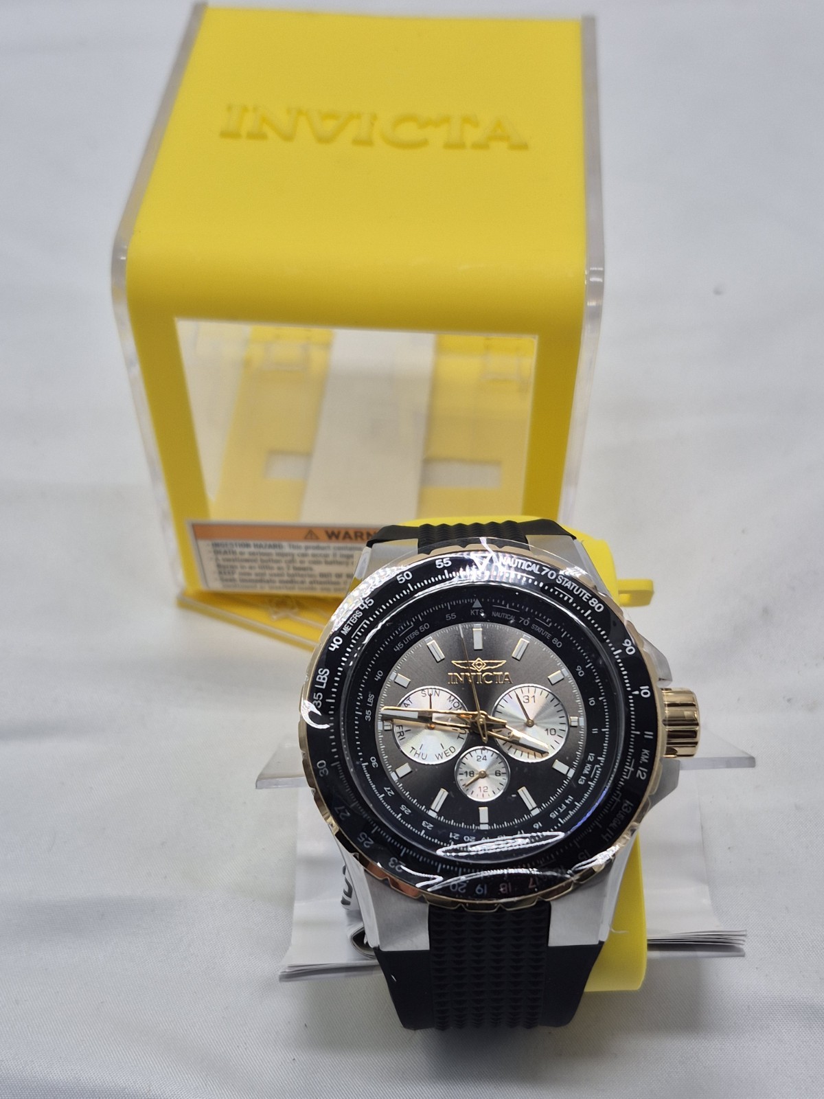 Invicta Nautical Men’s Quartz Chronograph Date 52mm Black Dial Rubber Strap