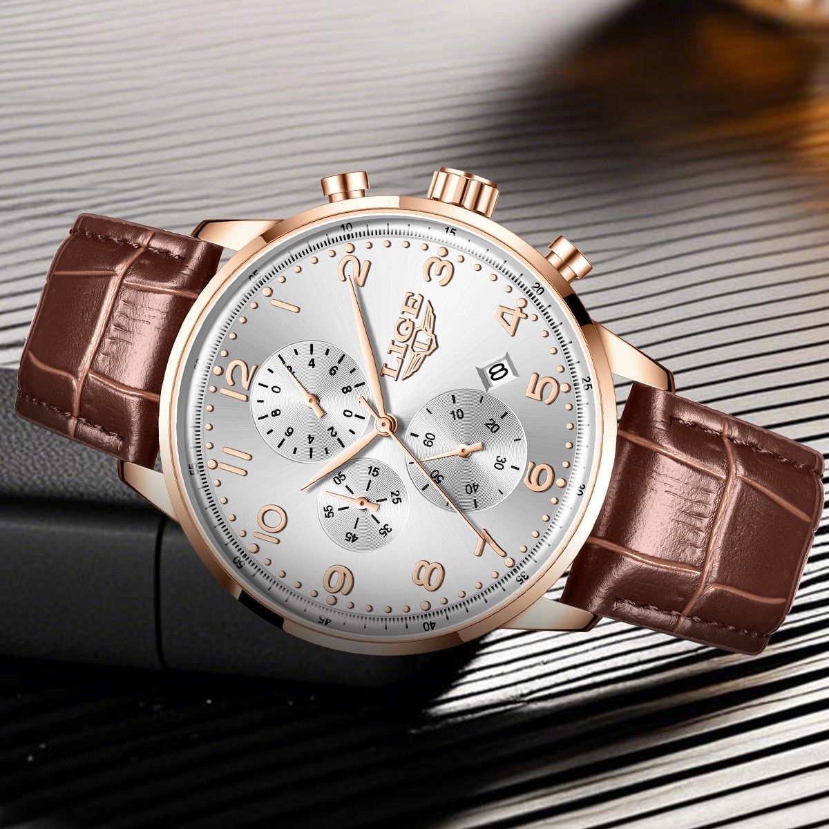 Multifunctional Calendar Leather Belt Waterproof Mens Business Mechanical Watch