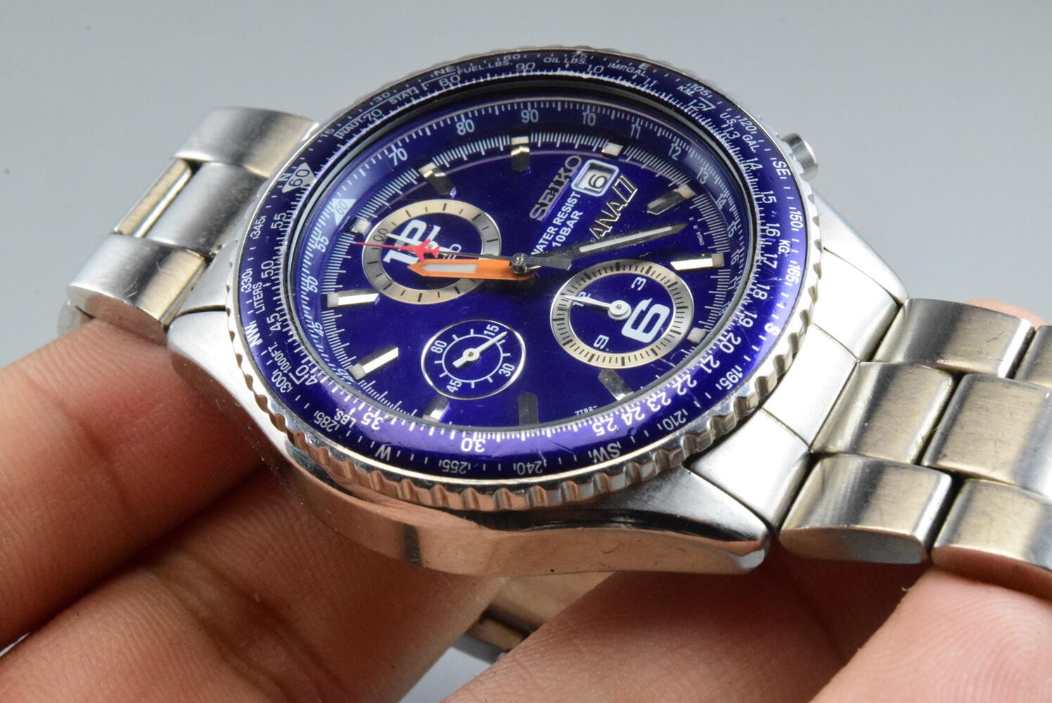 Vintage watch Seiko Chronograph 7T92-0CF0 Blue Men Quartz Round 43mm