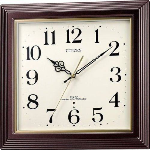 Citizen Yasaka 4MY803 006 classic radio clock wall clock brown ivory analog squa