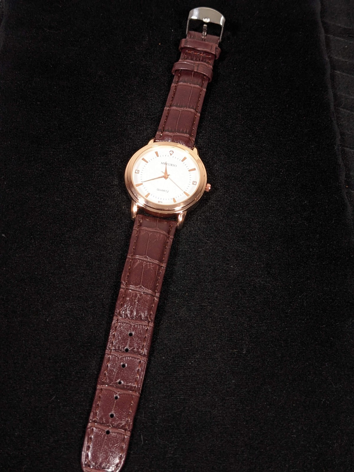 Mreurio White Dial Round Gold Tone Case Brown Leather Band Watch