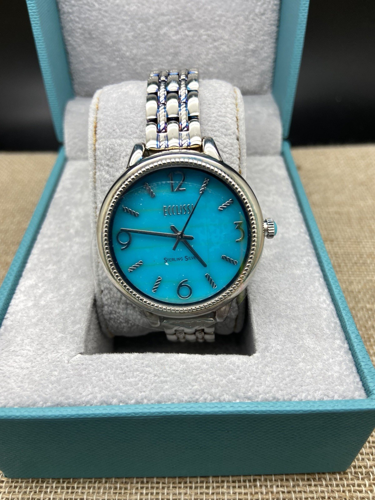 Ecclissi STERLING SILVER SLEEPING BEAUTY TURQUOISE FACE LADIES WATCH 33820 NIB