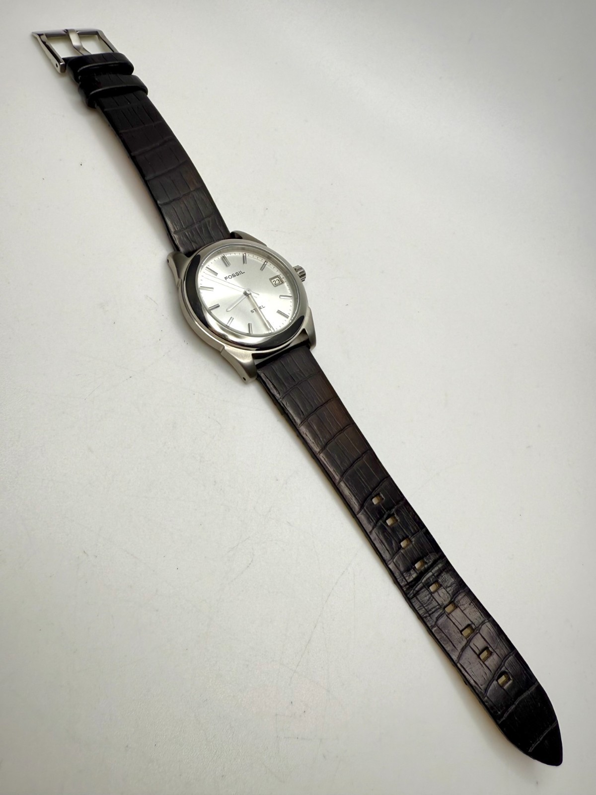 FOSSIL ARKITEKT FS2754 SILVER STEEL & DIAL DATE BROWN LEATHER BAND UNISEX WATCH