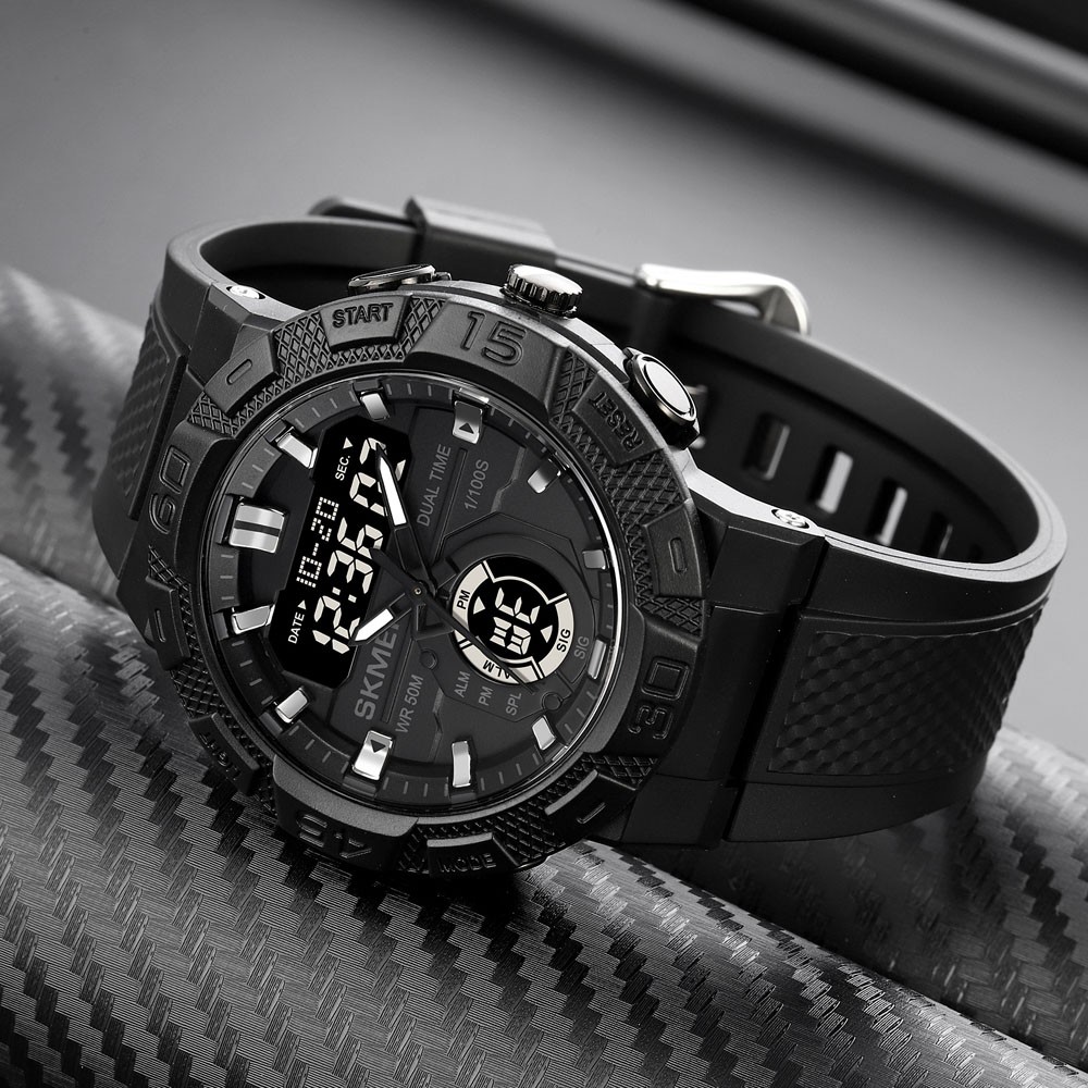Men Digital Stopwatch Alarm Sport Watch Daily Water Resistant Rubber Wristwatch