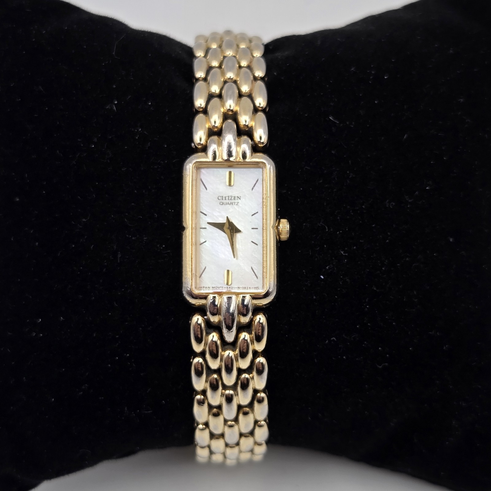 Citizen Tank Watch Women 13mm MOP Dial Gold Tone Rectangle 5421-S36505 New Batt