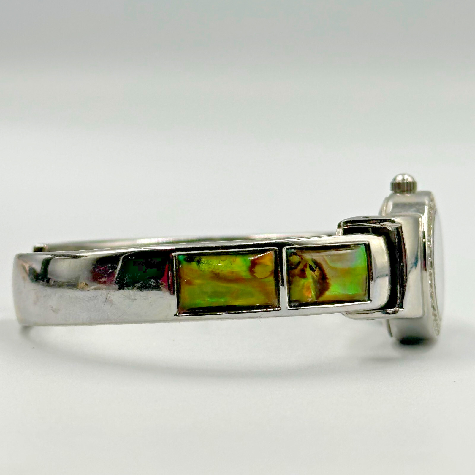 Studio Time Watch Women Silver Tone Crystal Bezel Abalone Inlay Band New Battery