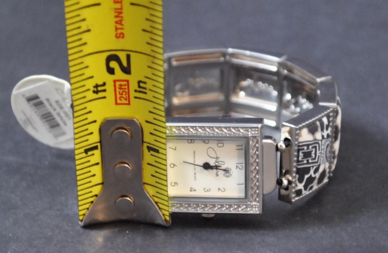 Jilzarah Black White Square Watch Polymer Clay Inlays Stretch Band Artisan