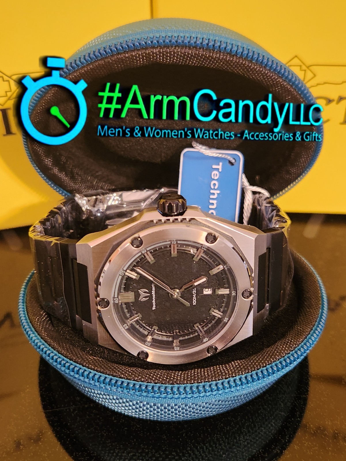 NEW Two-Tone 45mm Men’s Techno Marine Coral Legacy Black & Grey FREE TRAVEL CASE