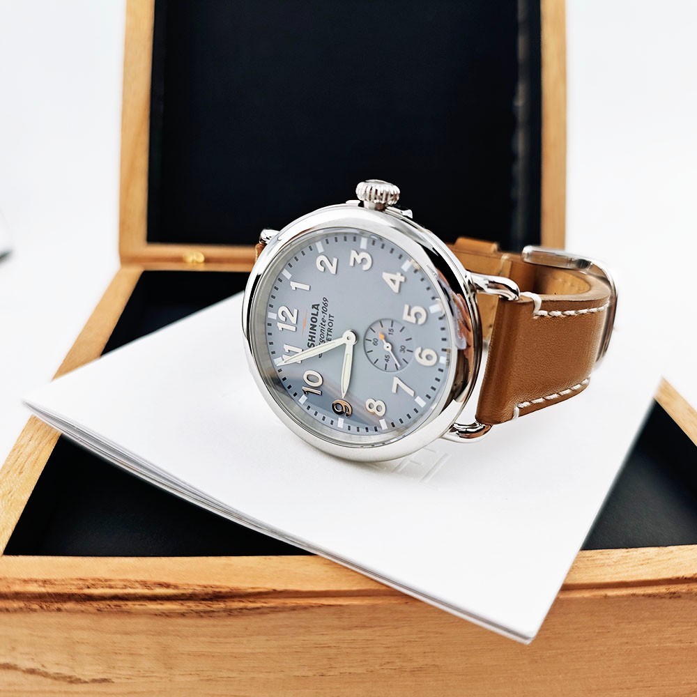 Shinola The Runwell 41mm Quartz Men’s Slate Blue Dial Tan Leather Strap Watch