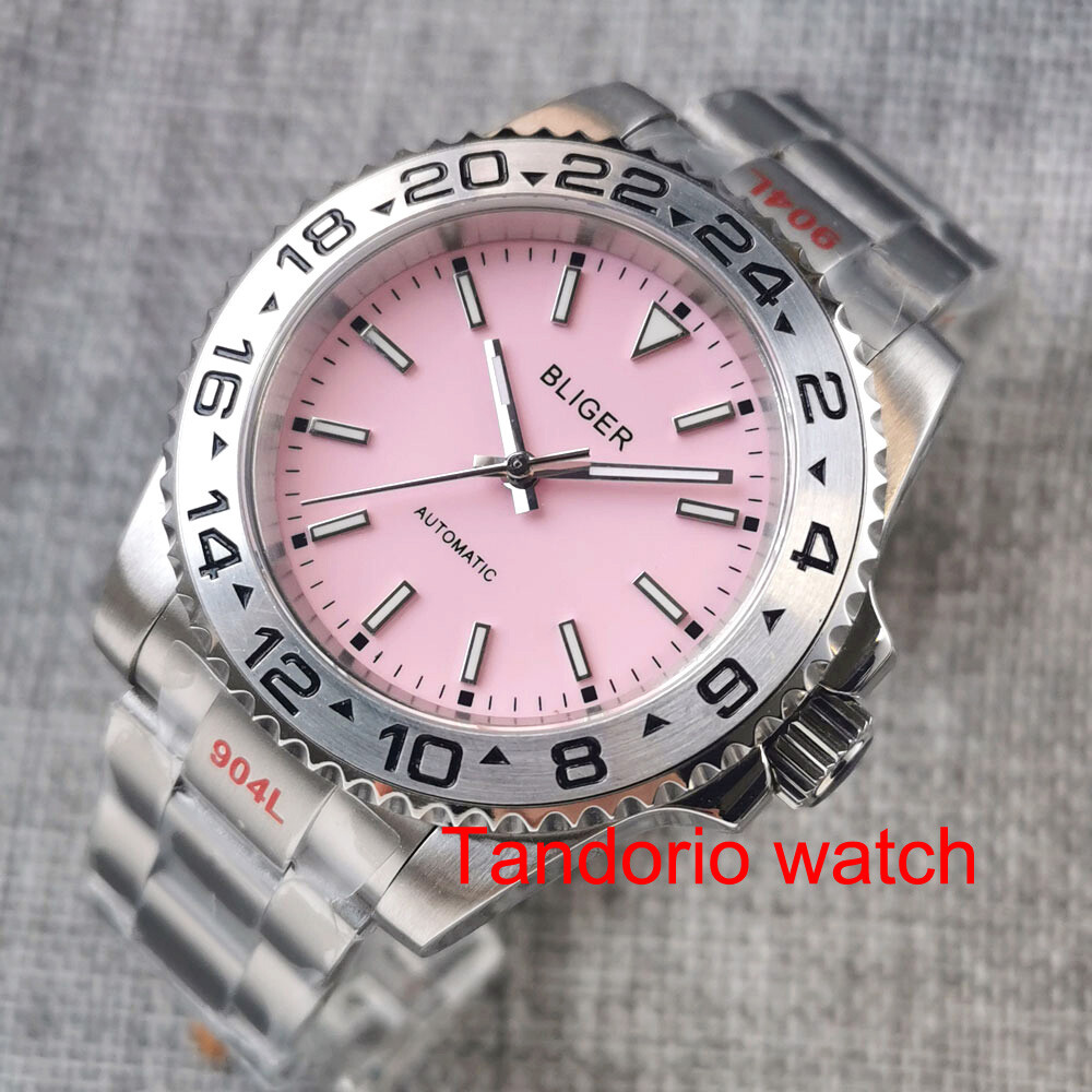 Bliger 40MM Black White Green Red Dial Men’s Watch Ceramic Bezel Luminous NH35