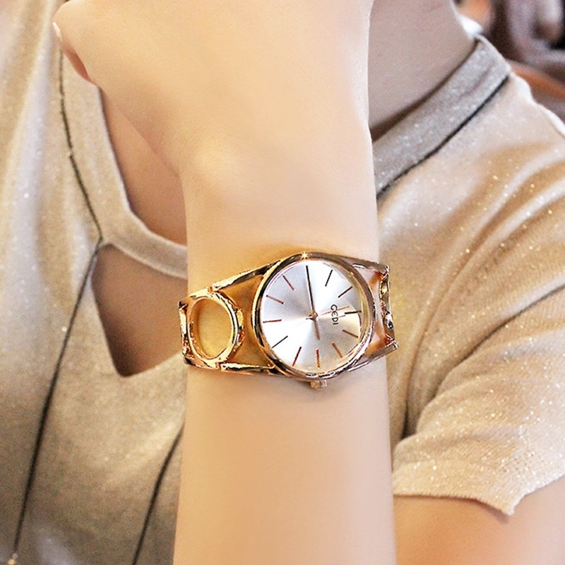 30M Waterproof Women`s Rose Gold Stylish Circle Quartz Dress Bracelet Watches